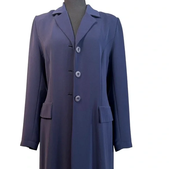 Vintage Navy Long Coat Topcoat Blazer Dress Minimalist Coat Tailored Size EU 38 - Picture 6 of 10